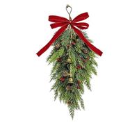 Christmas Swag for Door - Light Up Holiday Wall Wreath Decoration | Warm LED String Lights, Artificial Pine & Berries, Classic Red Bow & Pinecones, For Front Porch & Home Decor