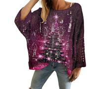Christmas Sweaters for Women Crochet Knitted Long Sleeve Print Pullover Tops Cozy Embroidery Oversized Sweatshirts