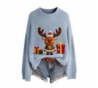Christmas Sweaters for Women Crochet Knitted Long Sleeve Print Pullover Tops Cozy Embroidery Oversized Sweatshirts