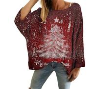 Christmas Sweaters for Women Crochet Knitted Long Sleeve Print Pullover Tops Cozy Embroidery Oversized Sweatshirts