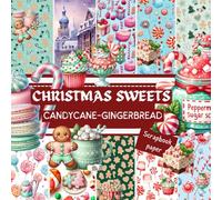 CHRISTMAS SWEETS CANDYCANE-GINGERBREAD SCRAPBOOK PAPER: This is a double sided craft paper, used in DIY junk journals, EPHEMERA, ORIGAMI, DECOUPAGE,MIXED MEDIA ART, Collage