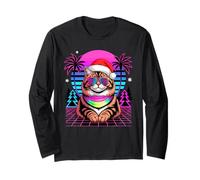 Christmas Synthwave Siberian Cat Sunglasses Moscow Longhairs Maglia a Manica