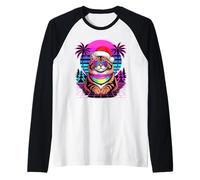 Christmas Synthwave Siberian Cat Sunglasses Moscow Longhairs Maglia con Maniche Raglan