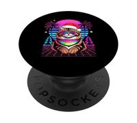Christmas Synthwave Siberian Cat Sunglasses Moscow Longhairs PopSockets PopGrip Adesivo