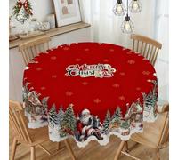 Christmas Tablecloth,Tablecloth Round&Rectangular,Joyful Festive Classic Tablecloths,Stain-Resistant&Washable Festive Holiday Dining Table Cover,for Home Party Picnic Dinner Decor (1, Round)