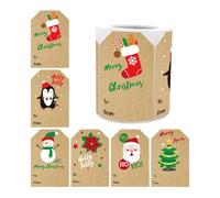 Christmas Tags Stickers, Wrapping Paper Tag Name Labels Roll, 250-Piece Cartoon Removable For Box Crafts Envelope Kids Adults Friends Family Coworker Birthday Party