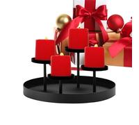 Christmas Taper Candle Holder Set - Round Metal Tray With Iron Candlesticks, Elegant Holiday Centerpiece For Dining Table | For Home, Wedding, Restaurant, Hotel & Festive Decor