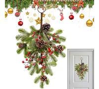 Christmas Teardrop Wreath - Berry Pine Garland, Artificial Christmas Swag Decor, Teardrop Wreath with Red Berries & Pine Cones | Faux Holiday Garland for Indoor Fireplace, Mantle, Porch, Window, Door