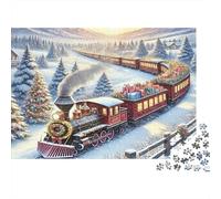 Christmas Train Journey Jigsaw Puzzles for Adults: Steam Train Snowy Forest 1000 Piece for Women, Gifts for Men 38x26cm/1000pcs