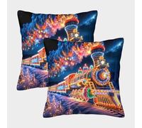 Christmas Train Lights Federe Cuscini Per Divano Decorative Art Fodere Per Cuscini Set 2 Pezzi Poliestere Letto Casa Camera 50x50cm