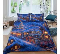 Christmas trainSet Di Copripiumino microfibra 3 Pezzi stampa di 3D cerniera nascosta magical winter scene copripiumino incluso federe aiosa ultra morbido e traspirante for bambini Double（200x200cm）