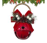 Christmas Tree Bells Rustic Metal Pendant with Pine Cone Bow Berries
