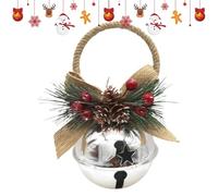Christmas Tree Bells Rustic Metal Pendant with Pine Cone Bow Berries