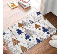 Christmas Tree Blue Gray Brown Xmas Tree Snowflake Winter Holiday Vintage Rustic Tappeto Da Bagno Antiscivolo Tappeto Entrata Lavabile In Lavatrice Zerbino Asciugapassi Per Cucina 40X60Cm