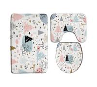 Christmas Tree Blue Pink Cute Xmas Tree Bow Snowflake Set Di Tappetini Da Bagno 3 Pezzi, Zerbino Morbida Tappeto Con Profilo A U Per Doccia La Casa