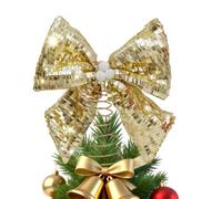 Christmas Tree Bow Topper Glitter Sequin Holiday Decor with Spiral Base