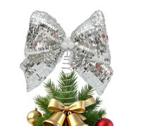 Christmas Tree Bow Topper Glitter Sequin Holiday Decor with Spiral Base | Coquette Themed Christmas Decoration for Holiday Party Home Office Shop Window Mantle Table