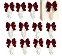 Christmas Tree Bows, Velvet Holiday Ornaments, Burgundy Ribbon Decor
