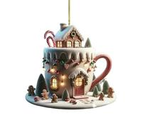 Christmas Tree Decor Cup House Shape - Acrilico, Decorative Ornament | 2D Decor Festive Pendant For Interior Party Home Hallway Bedroom Holiday Festival