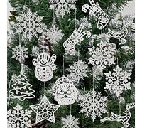 Christmas Tree Decoration Hanging Ornaments - 42 Pack Silver Glitter Snowman Reindeer Santa Snowflake Ornaments for Christmas Holiday New Year Winter Wonderland Party Supplies