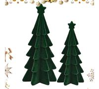 Christmas Tree Figurine, 2-Piece Resin Green Ornament Set, Small Winter Holiday Decoration for Tabletop Display, Festive Mini Christmas Trees for Home Office Bedroom Fireplace Apartment Pantry Study