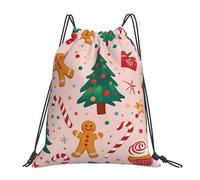 Christmas Tree Gingersbread Candy Cane Cupcake Borsa con Coulisse Pieghevole Sacchetta Unisex Borsa Coulisse per Studenti Campeggio Vacanze 36X42Cm
