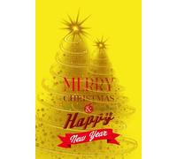 Christmas Tree Gold Happy New Year Yellow: Home School Office Notebook