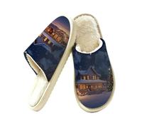 Christmas Tree House Night Pantofole da donna in memory foam, Multi, 42.5/43 EU