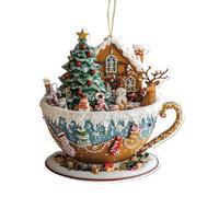 Christmas Tree Ornaments - 2D Hanging Holiday Decorations | Flat Tree Shaped Festive Charms, 2D Christmas Coffee Cup Snow House Decoration Ornament for Window, Fireplace Mantel