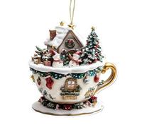 Christmas Tree Ornaments - 2D Hanging Holiday Decorations | Flat Tree Shaped Festive Charms, 2D Christmas Coffee Cup Snow House Decoration Ornament for Window, Fireplace Mantel