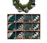 Christmas Tree Ornaments Set - Christmas Bulbs Ornaments, Flocked Balls For Christmass Tree, 12 Pieces Modern Art Rhinestone, Decorative Ball Christmass Trees Ornament For Home Room House