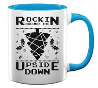Christmas Tree Rockin Around The Upside Down - Tazza in ceramica per tè e caffè, colore: Azzurro