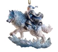 Christmas Tree Santa Ornament - Fantasy World Pendant, 2D Acrylic Santa Riding Wolf Display Keepsake | Hangable Holiday Wolf Figurine for Car Rearview Mirror Door, Tabletop, Cappotto, Bedroom, Balcony