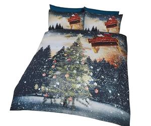 Christmas Tree - Set Copripiumino con Slitta di Babbo Natale e 2 federe, Set Biancheria da Letto, Multicolore, Letto King Size