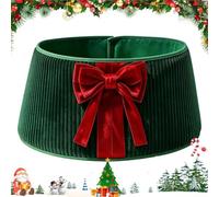 Christmas Tree Skirt - Striped Corduroy Base Cover, Bow Accent Ring Decor | Tree Base Cover - Festive Concealment for Holiday Stands, Seasonal Styling | Box Shaped Corduroy Fabric with Decorative Bow