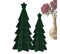 Christmas Tree - Small Christmas Tree | Green Velvet Christmâs Trees Set | Flocked Christmâs Trees Figurines | Resin Green Seasonal Party Decoration | 2 pezzi ChristmasTrees Centerpiece