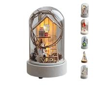 Christmas Tree,Snowy Scene in Nostalgic Bottle with Cork,Handmade Miniature Scenes with LED Lights Reindeer Snowy Scene in Vintage Bottle Unique Christmas Festive Gift (F)