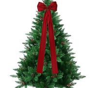 Christmas Tree Topper Bow - Large Red Holiday Decoration | Polyester Fabric with Festive Design, Stylish Ornament Accent, Mantel Photo Backdrop Entryway, Family Gathering