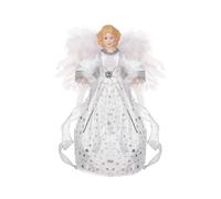 Christmas Tree Topper Fabric Decor Retractable Top Hat Christmas Treetop Star Decorations with Bow-knot Ribbon for Home Decor, White