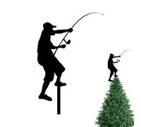 Christmas Tree Topper,Iron Fisherman Design Decoration,Long Lasting Silhouette Christmas Tree Top Decoration | Seasonal Decor Accessories for Indoor Home Farmhouse Holiday Winter Family Party