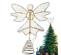 Christmas Tree Topper Lighted, 25x20cm LED Gold Angel Christmas Tree Decorations -Emotional Battery Operated Figurines Holiday Decor For Garden Events Porch Balcony Wedding Outdoor Yard Party Patio