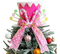 Christmas Tree Toppers - 21.8x21cm Versatile Holiday Desk Ornament, Quiick Installation Christmas Tree Top Hat With Candy Cane And Bow - For Holiday Home Table Desktop Party Winter Indoor Celebration
