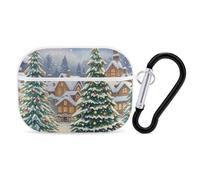 Christmas Tree Town AirPods Pro 2, custodia protettiva rigida antiurto, per donne e uomini, compatibile con custodia Airpod Pro di 2a/1a generazione, con portachiavi, bianco