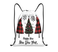 Christmas Tree Trio With Snowflakes, Plaid Trees, Happy New Year Donna Uomo Sacca Sportiva Resistente Zaino Con Coulisse Leggero Gym Sack Per Calcio Escursionismo Viaggio
