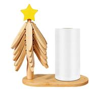 Christmas Tree Trivets with Kitchen Roll Holder, Trivets for Hot Pan, Foldable Wood Placemat, Natural Tree-Shaped Trivet Set with Star Design | Foldable Heat-Resistant Mats with Tissue Holder