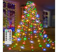 Christmas Tree Waterfall Light, LED Outdoor Xmas Light With Ring, USB Christmas Lights with Remote Control, LED Christmas String Lights For Indoor Outdoor Christmas Ornaments (Color,3M)