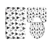 Christmas Tree White Black Xmas Pine Tree Snowflake Winter Snow Trees Nature Scenery Holiday Set Di Tappeti Da Bagno 3 Pezzi, Tappeto Con Profilo A U Resistente Zerbino Per Doccia
