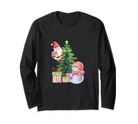 Christmas Tree with Snowman, Presents, & Santa Claus Holiday Maglia a Manica