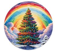 Christmas Trees Rainbow 1000 Piece Round Puzzle for Adults And Kids Festival Geometric Pretty Color Challenge 1000pcs (67.5x67.5cm)