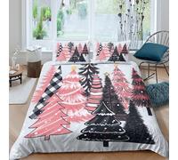 Christmas treesSet Di Copripiumino microfibra 3 pezzi motivo 3D con cerniera Hand drawn festive style copripiumino con federa traspirante ultra morbido e traspirante for bambini King（220x240cm）